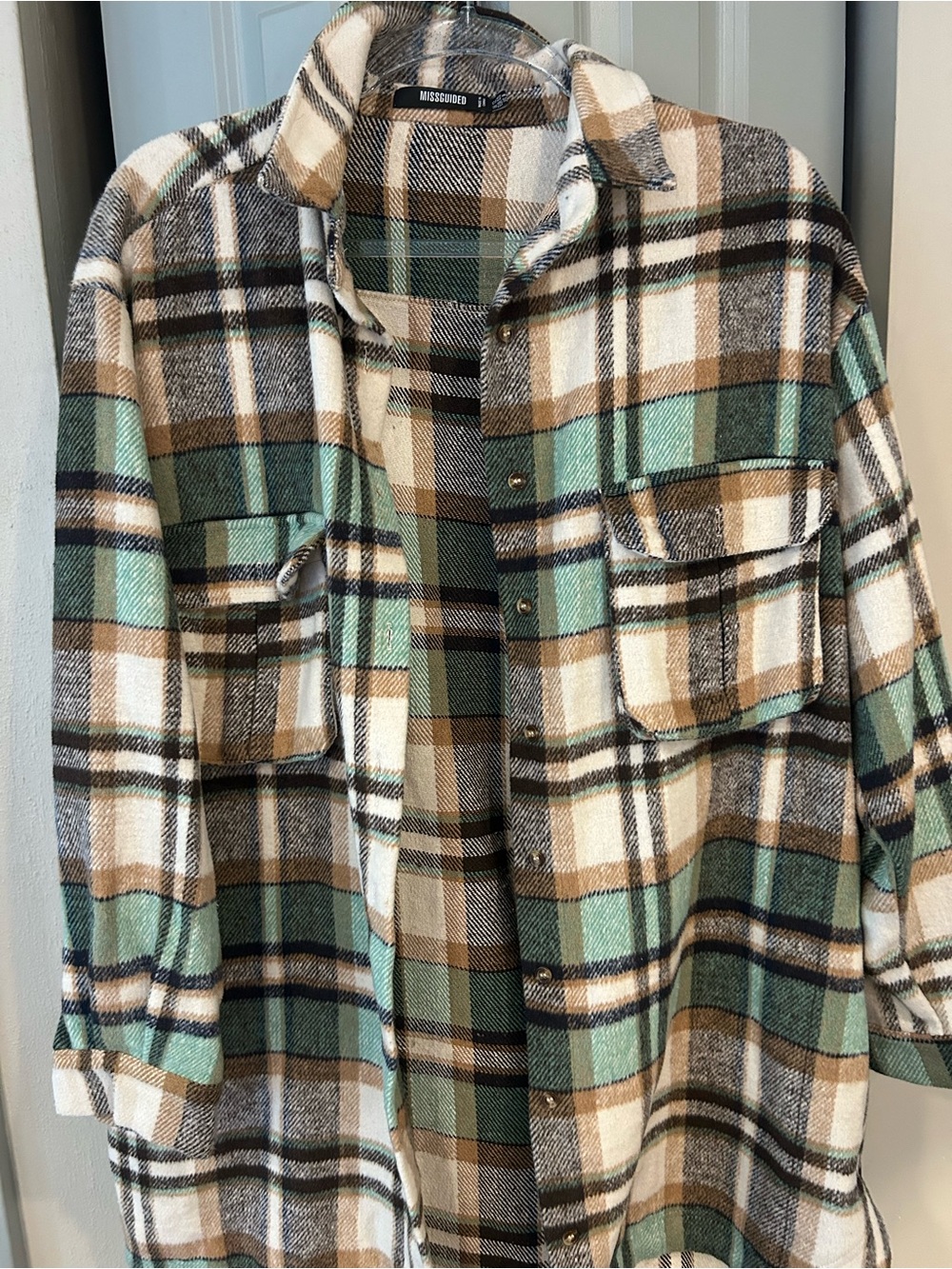 Missguided Mint Green & Brown Plaid Shacket